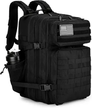 45L Tactical Backpack For Men Assault Large Army Pack 3 Day Molle Bug Out Bag With Water Cup Bag Outdoor Camping Hiking Daypack Military Rucksack -Black