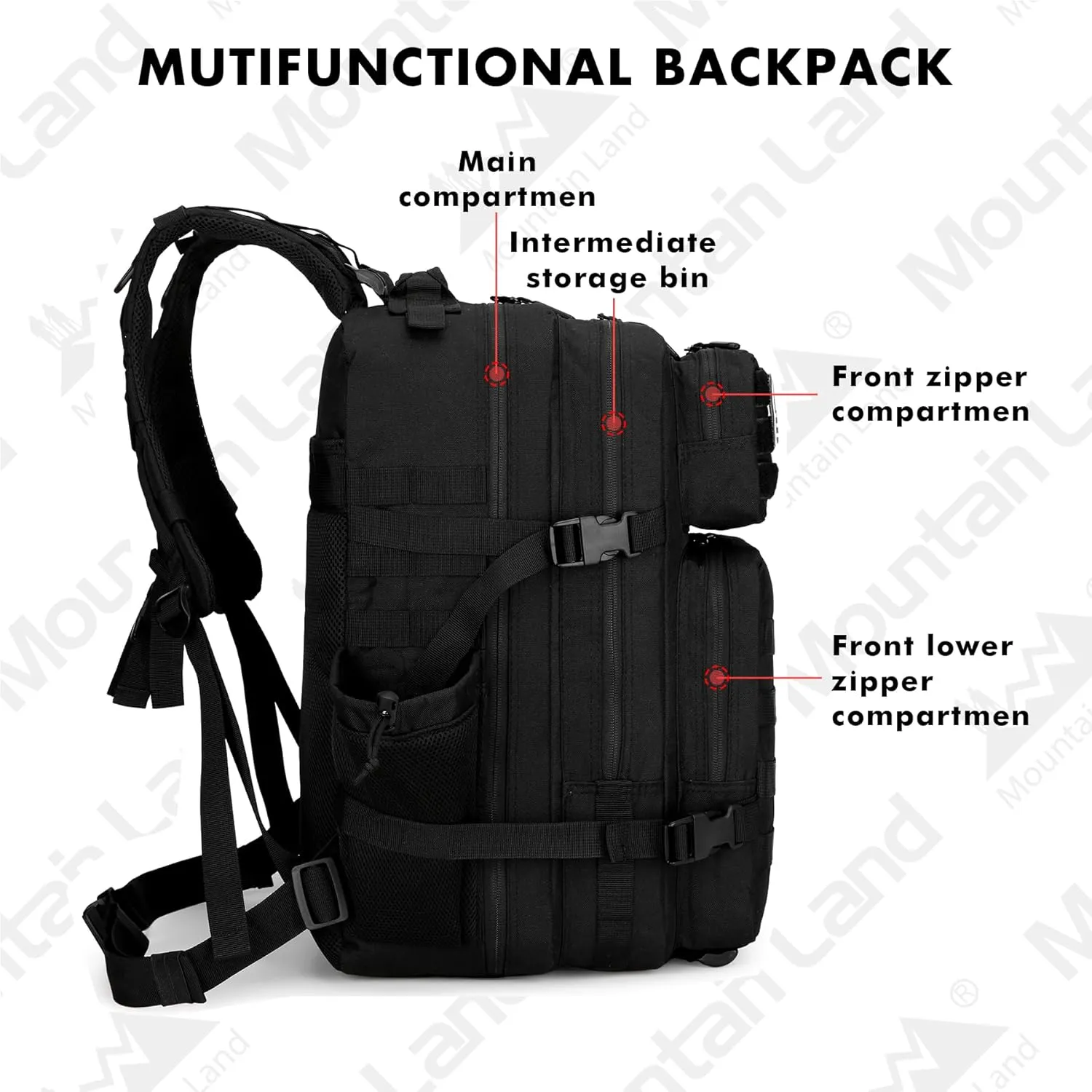 45L Tactical Backpack For Men Assault Large Army Pack 3 Day Molle Bug Out Bag With Water Cup Bag Outdoor Camping Hiking Daypack Military Rucksack -Black