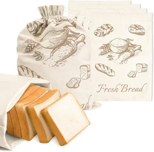 4Pack XL Bread Bags for Homemade Bread, 19.29" x 13.98" Reusable Linen Bread Bag with Plastic Liner for Sourdough & Bread Storage