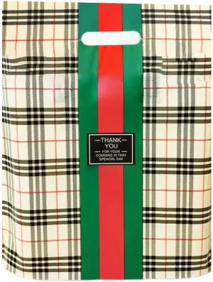 50 Count 11.7 "x 15.7" Plastic Merchandise Bags, Handle Bags Shopping Bags Gift Bags for Small Business Retail Bags Crafts Plastic Bags with Die Cut Handle - Plaid
