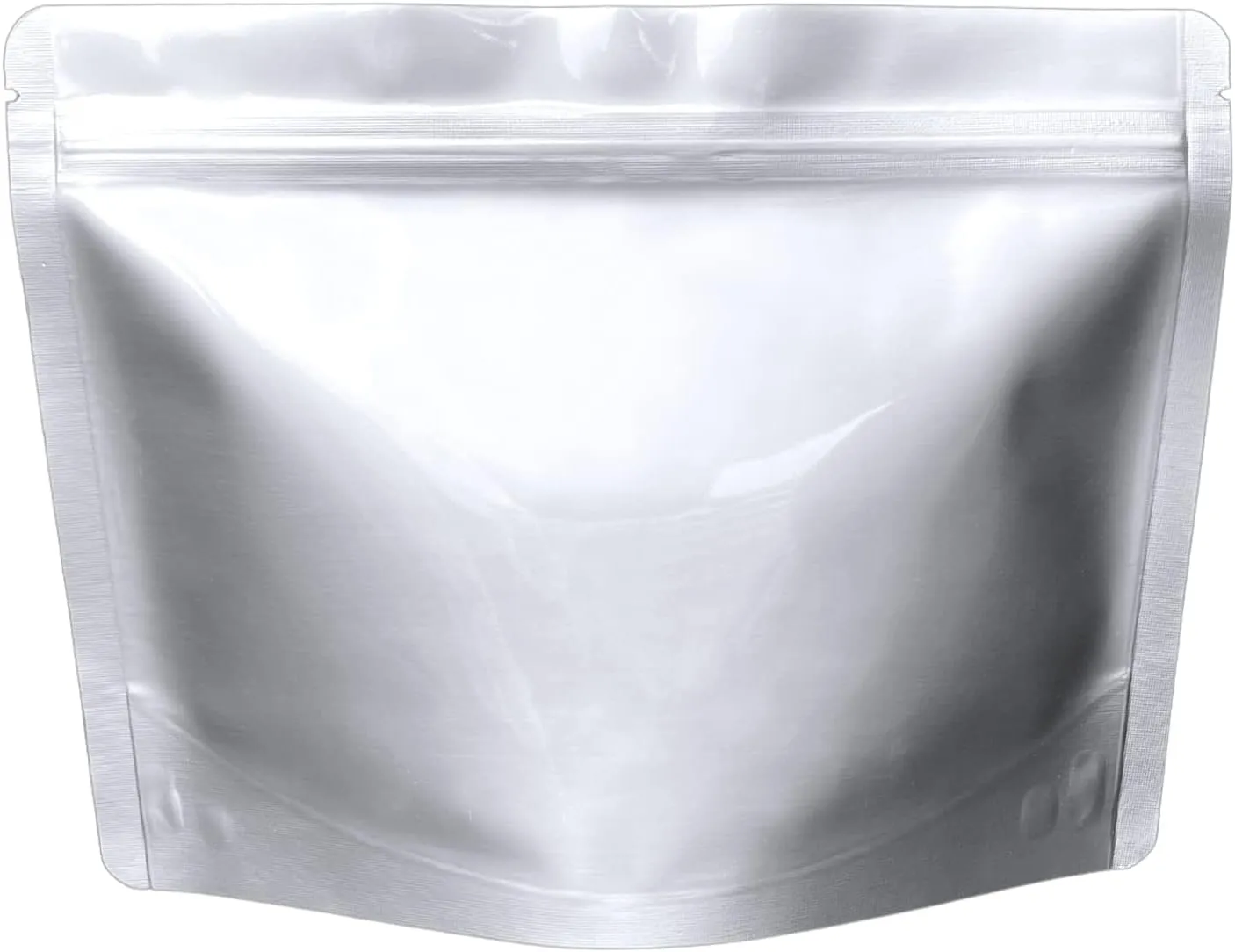 50 Pack 7.5 Mil Mylar Stand Up Bags - 8.5x6.5 Inches Resealable Smell Proof Pouch Bag withstand Hot Water - Heat Sealable Foil Zipper Sample Pouches for Food Storage - Glossy Silver