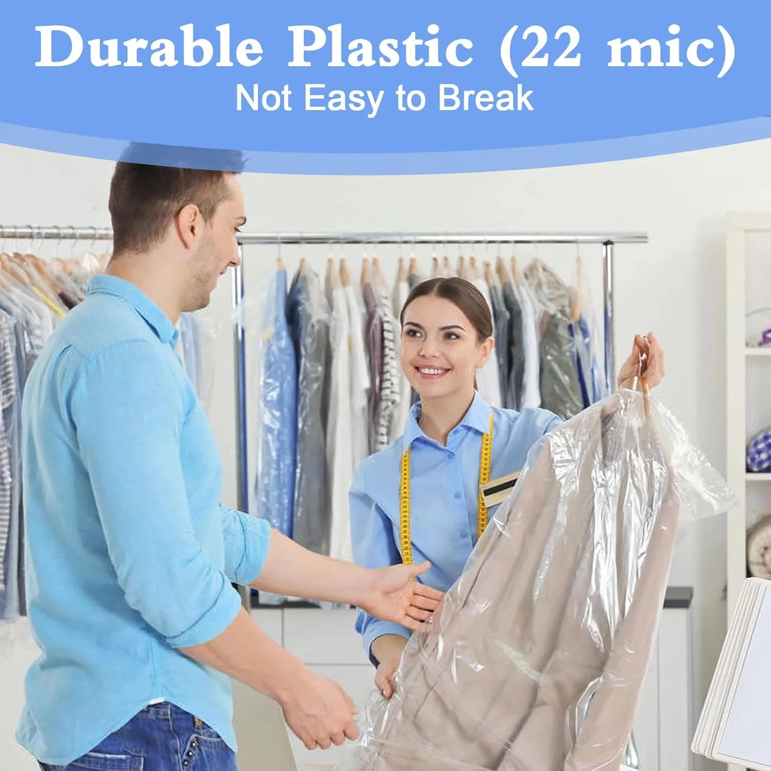 50 Pack Clear Plastic Garment Bags, 60x150 cm Dry Cleaner Bags Plastic Clear, Dust-proof Plastic Garment Bags for Hanging Clothes, Home Storage, Travel, Moving