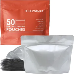 50-Pack MRE Mylar Bags [8 Mil per Side - 9" x 6.5" x 4.25"] Stand-Up Zipper Pouches Perfect for Freeze Drying, Backpacking & Long-Term Food Storage