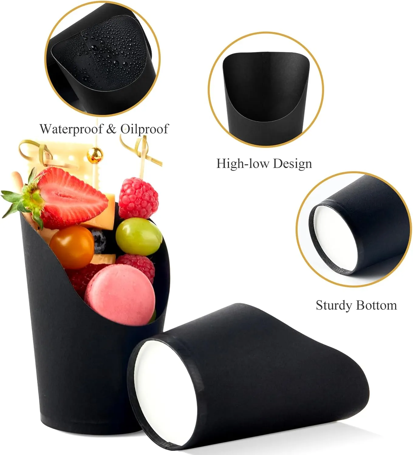 50 Sets 14 oz Charcuterie Cups with Sticks and Bags, Individual Black Paper Charcuterie Boxes Disposable Individual Appetizer Serving Cups (50 Cups   200 Cocktail Picks   50 Bags   50 Ties)