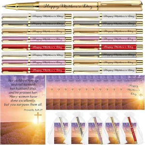 50 Sets Mother's Day Church Gifts Bulk Included Happy Mother's Day Pens Inspirational Religious Cards Bible Verse Cards and Organza Bags for Women Church Members Christian Gift, 5 Colors