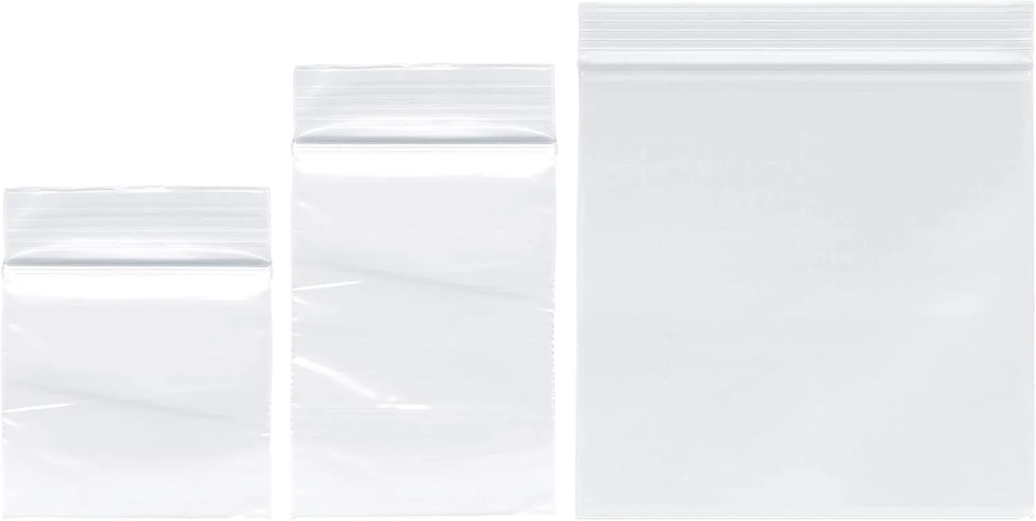 500 Pack 2 Mil Clear Plastic Reclosable Bags, 3 Assorted Sizes, 2x2 2x3 5x5 Inch Clear Durable Plastic Resealable Zipper Baggies for Jewelry, Beads, Pill,Snack, Storage, Shipping & Packaging