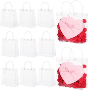 50pcs Clear Plastic Gift Bags with Handles, Small Plastic PVC Tote Bags Transparent Gift Wrap Bags Reusable Shopping Bags for Wedding Candy Bags,Dessert,Merchandise, Retail, Small Business (7.87 x
