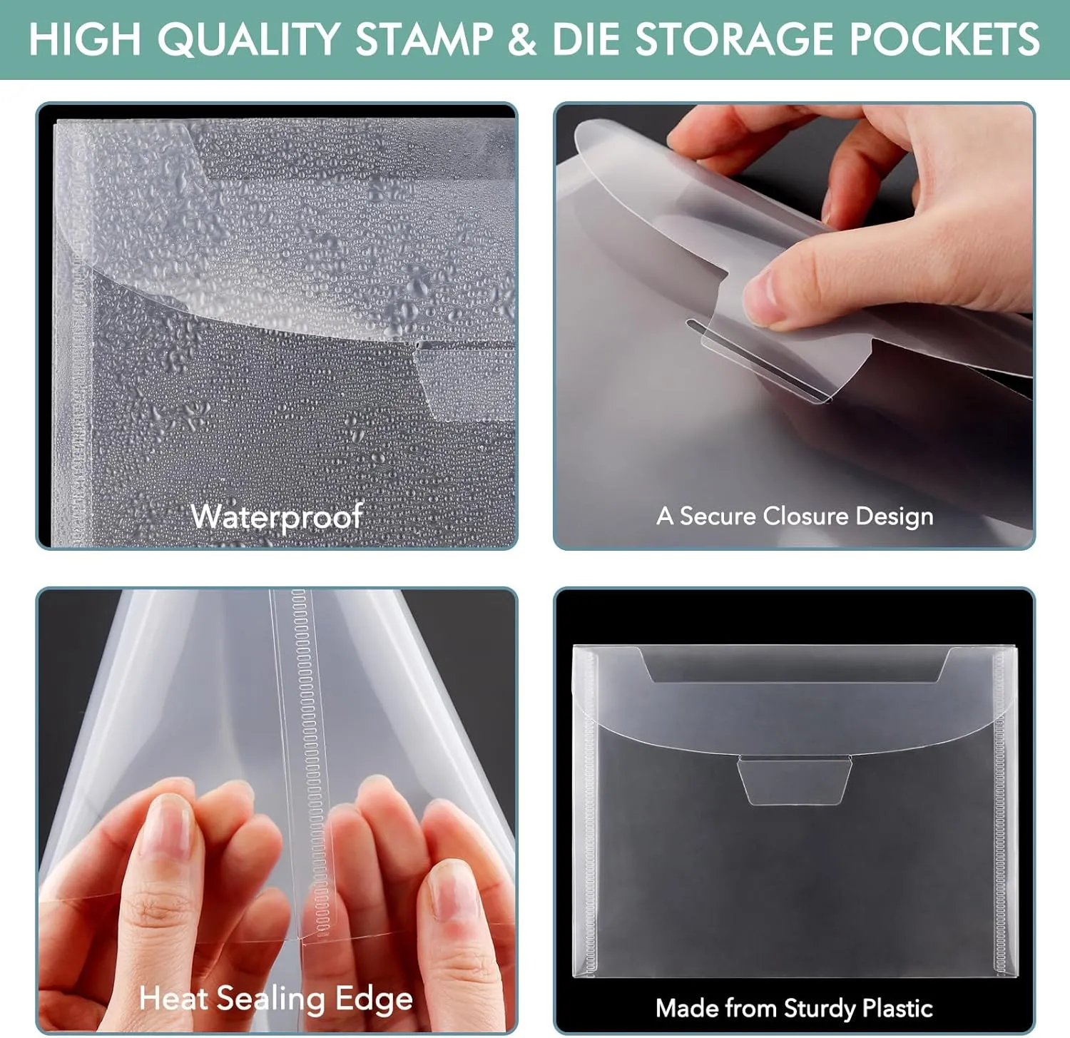 50Pieces Clear Stamp and Dies Storage Bags,Plastic Scrapbooking Storage Bags 7.5x5.5inch Die Storage Pockets Resealable Plastic Envelopes Pockets for with Label Stickers for Cutting Dies Stencil Craft