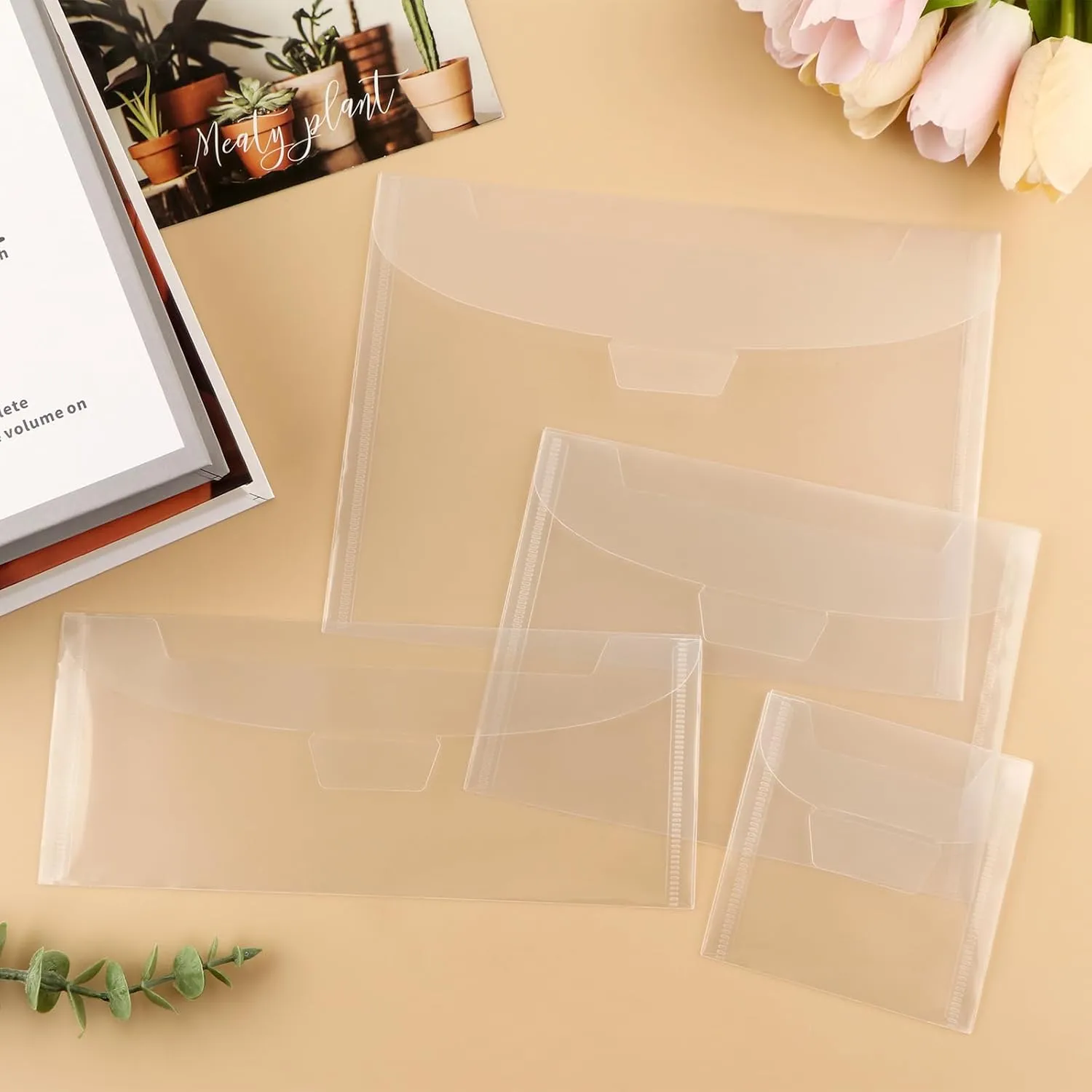 50Pieces Clear Stamp and Dies Storage Bags,Plastic Scrapbooking Storage Bags 7.5x5.5inch Die Storage Pockets Resealable Plastic Envelopes Pockets for with Label Stickers for Cutting Dies Stencil Craft