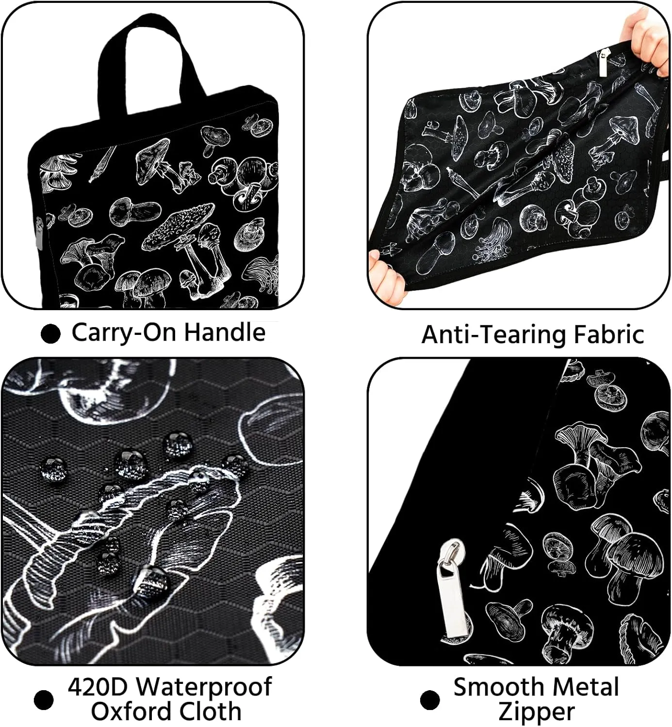6 Pcs Compression Packing Cubes Waterproof Suitcase Travel Bag Luggage Backpack Organizer Travel Cubes for Packing-Black Mushroom