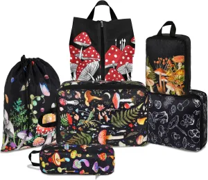 6 Pcs Compression Packing Cubes Waterproof Suitcase Travel Bag Luggage Backpack Organizer Travel Cubes for Packing-Black Mushroom