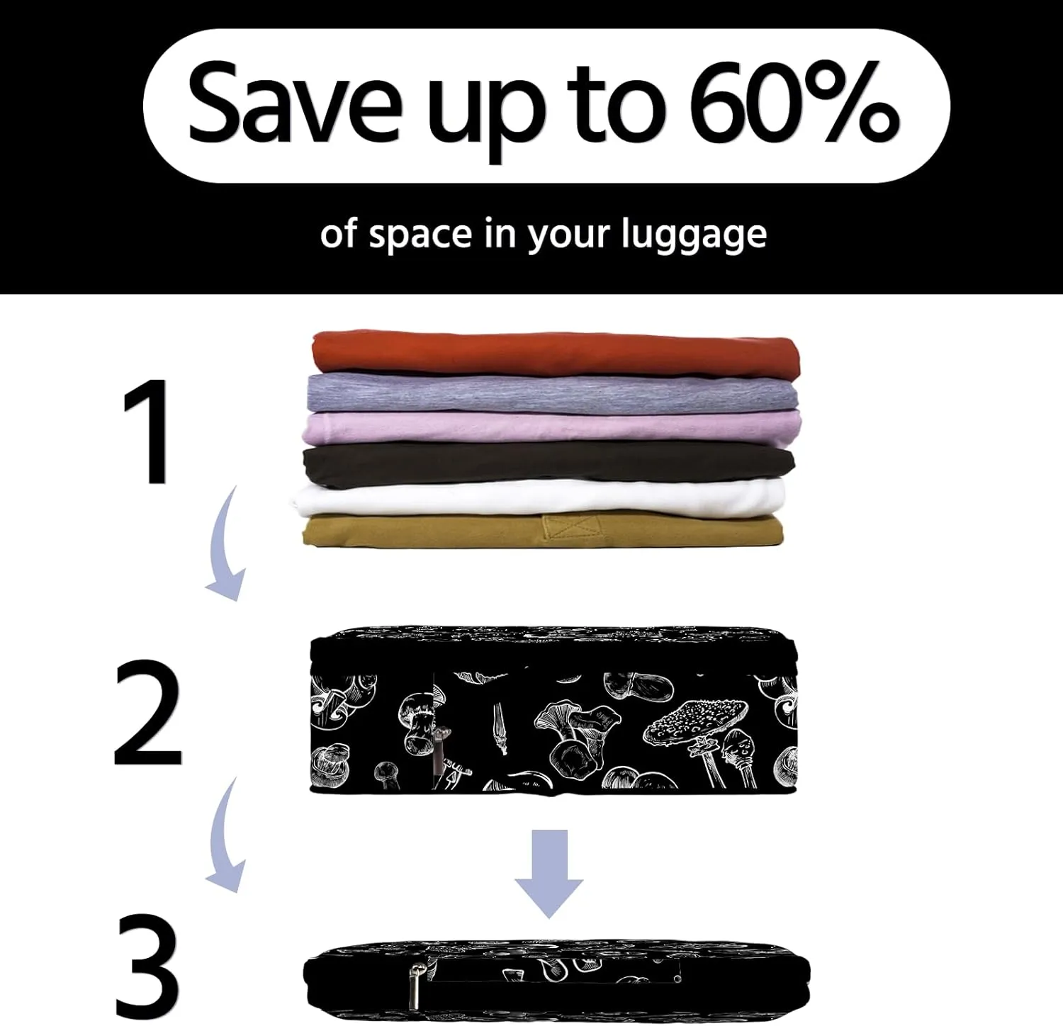 6 Pcs Compression Packing Cubes Waterproof Suitcase Travel Bag Luggage Backpack Organizer Travel Cubes for Packing-Black Mushroom