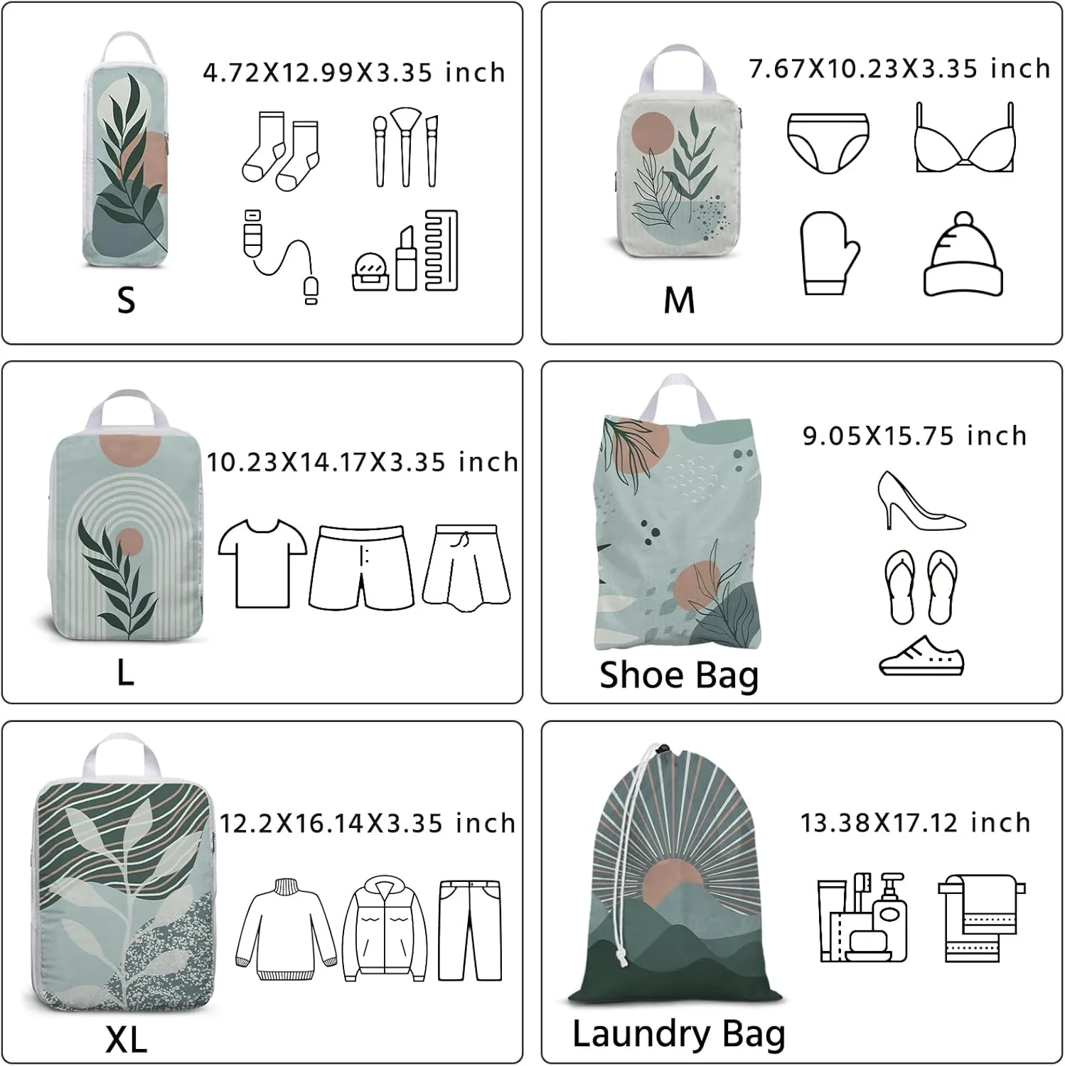 6 Pcs Compression Packing Cubes Waterproof Suitcase Travel Bag Luggage Backpack Organizer Travel Cubes for Packing-Bohemian