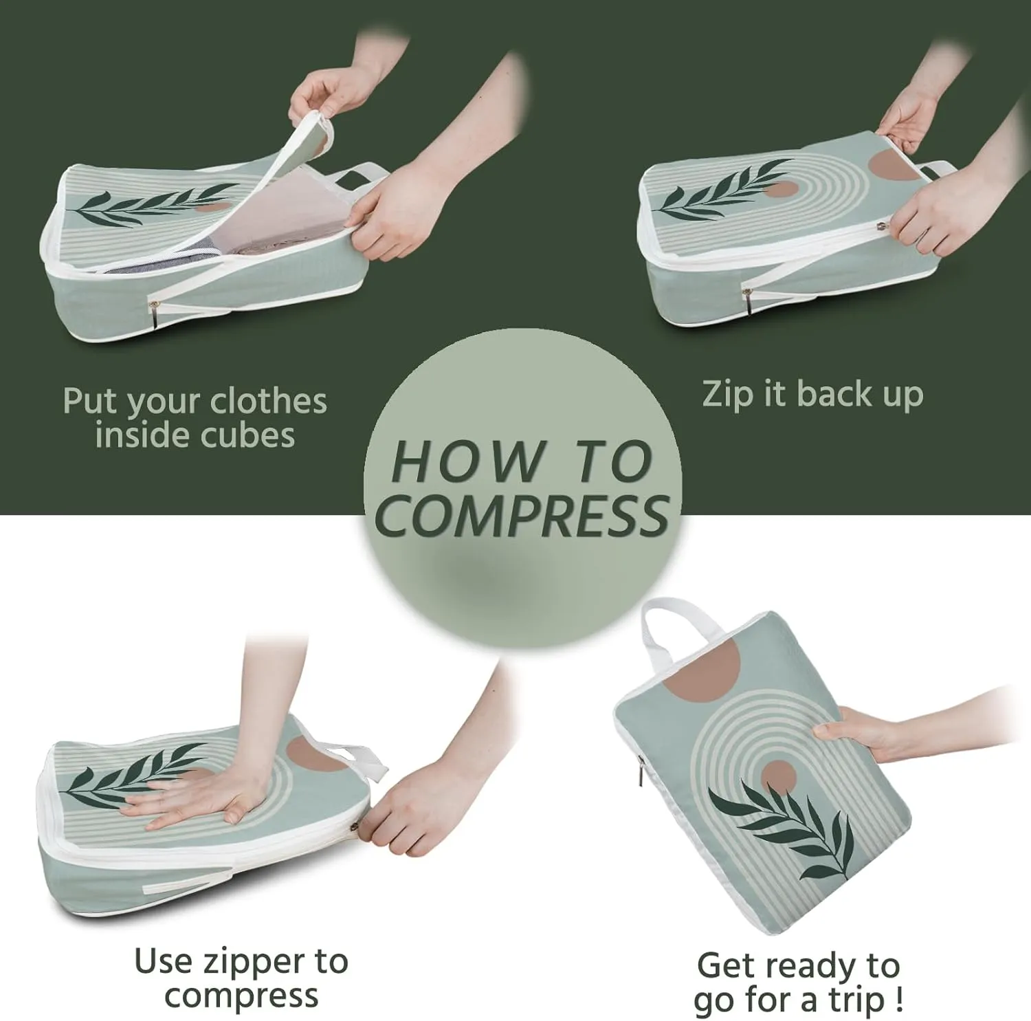 6 Pcs Compression Packing Cubes Waterproof Suitcase Travel Bag Luggage Backpack Organizer Travel Cubes for Packing-Bohemian