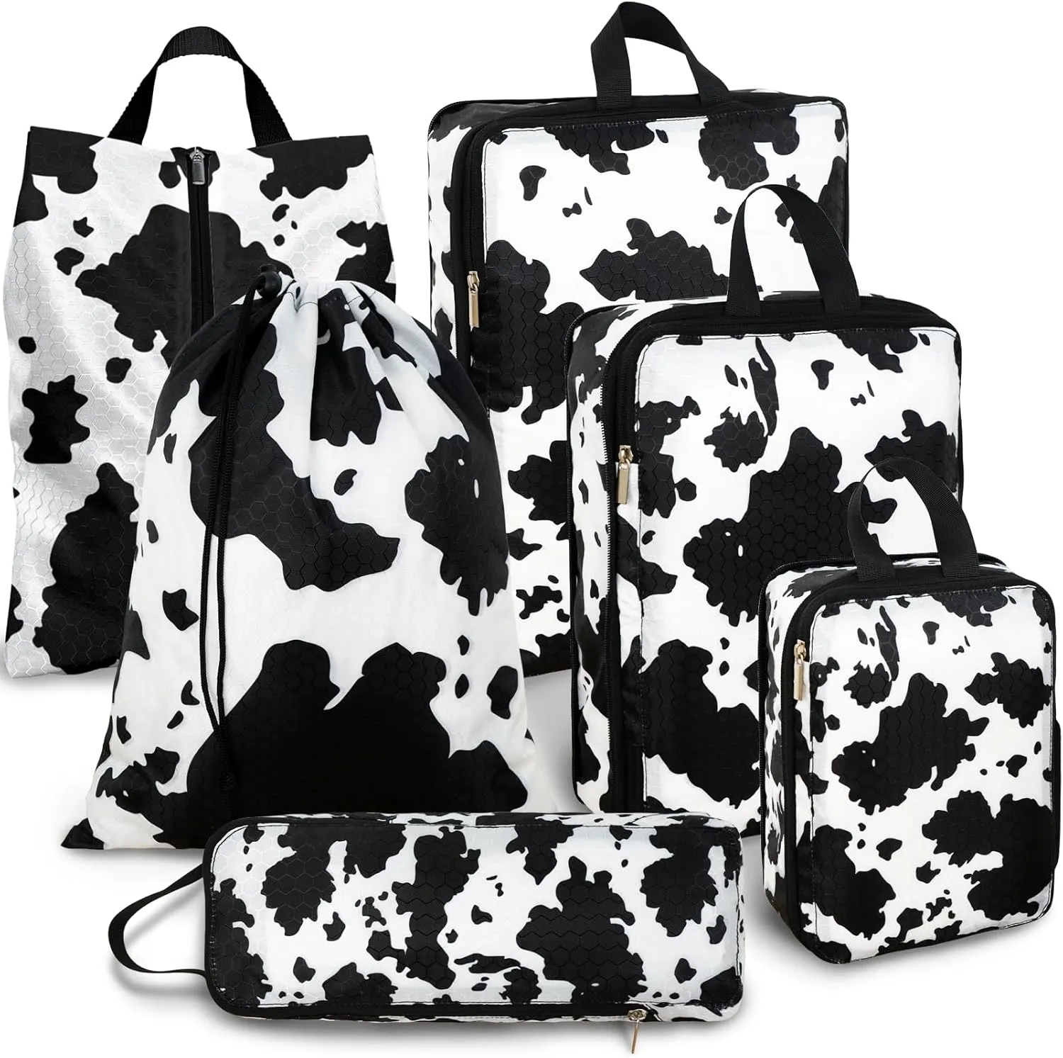 6 Pcs Compression Packing Cubes Waterproof Suitcase Travel Bag Luggage Backpack Organizer Travel Cubes for Packing-Cow Print