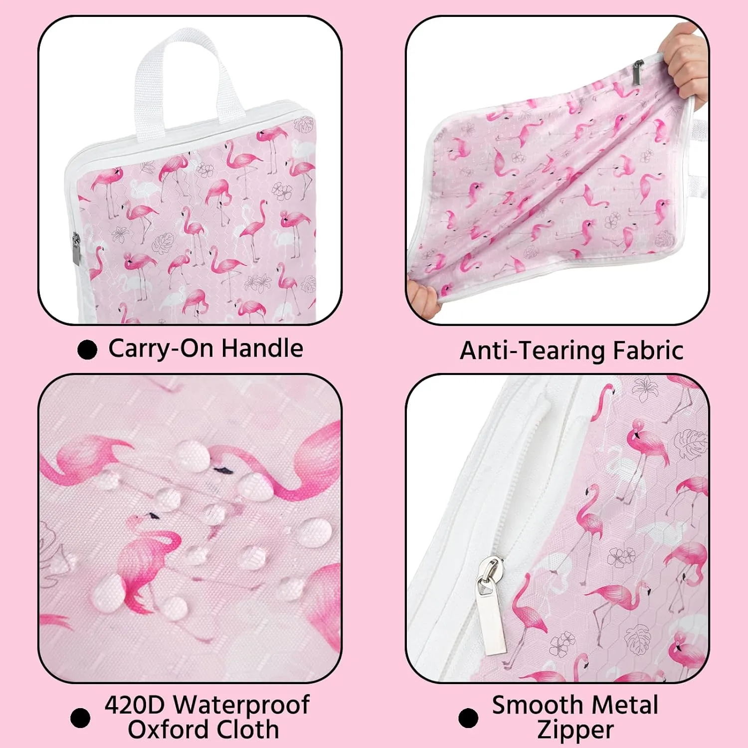 6 Pcs Compression Packing Cubes Waterproof Suitcase Travel Bag Luggage Backpack Organizer Travel Cubes for Packing-Flamingo