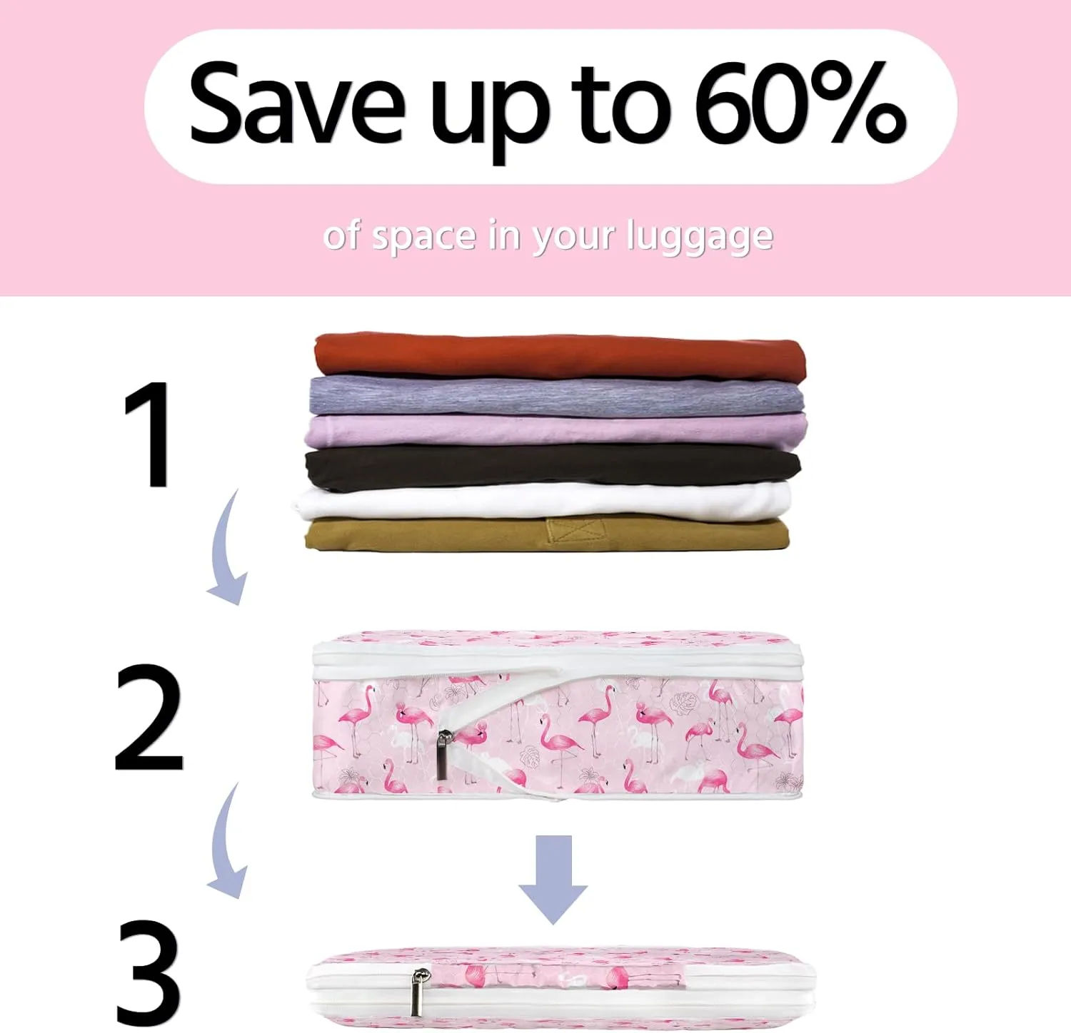 6 Pcs Compression Packing Cubes Waterproof Suitcase Travel Bag Luggage Backpack Organizer Travel Cubes for Packing-Flamingo