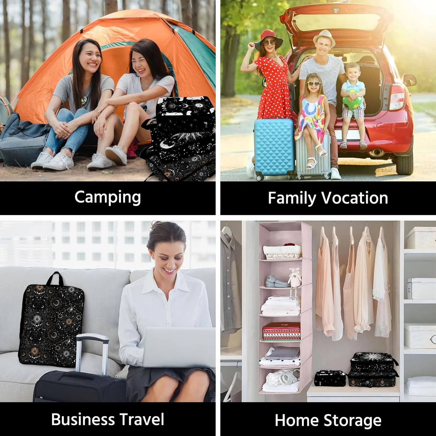 6 Pcs Compression Packing Cubes Waterproof Suitcase Travel Bag Luggage Backpack Organizer Travel Cubes for Packing-Gothic Style