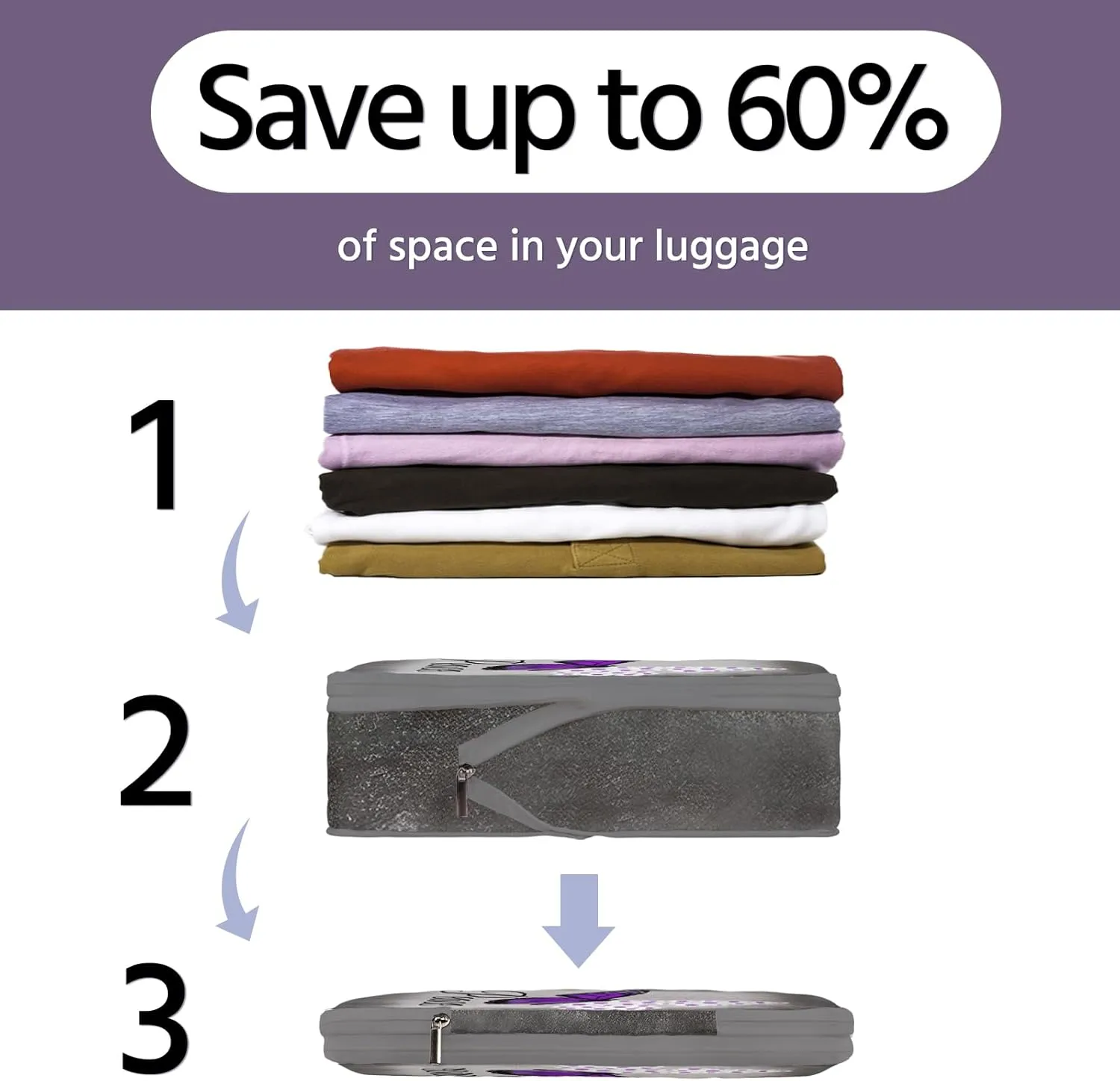 6 Pcs Compression Packing Cubes Waterproof Suitcase Travel Bag Luggage Backpack Organizer Travel Cubes for Packing-Purple Butterfly