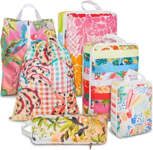 6 Pcs Compression Packing Cubes Waterproof Suitcase Travel Bag Luggage Backpack Organizer Travel Cubes for Packing-Tropical Banana