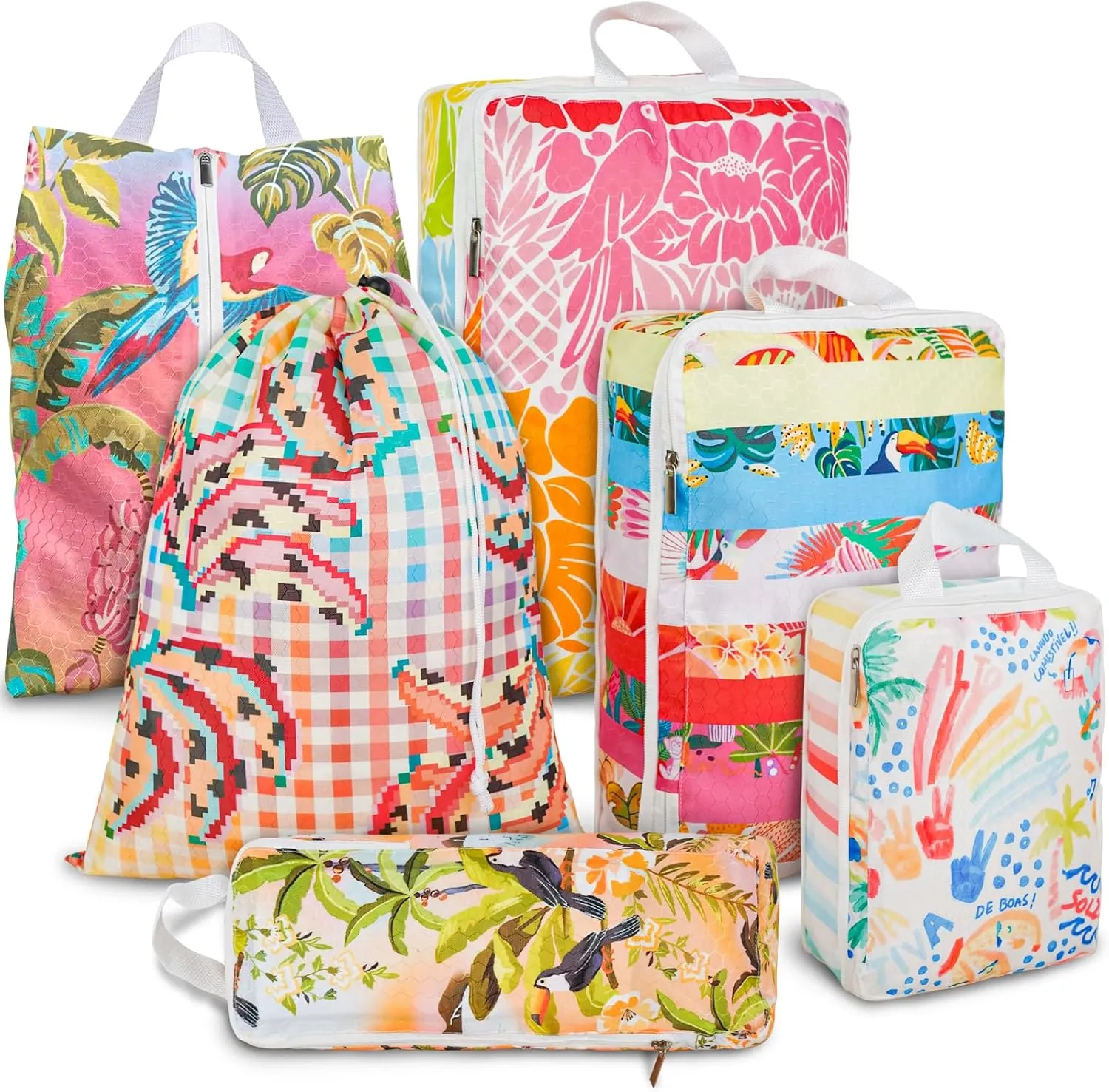 6 Pcs Compression Packing Cubes Waterproof Suitcase Travel Bag Luggage Backpack Organizer Travel Cubes for Packing-Tropical Banana