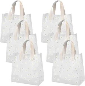 6 Pcs Daisy Print Gift Bags Clear Plastic Gift Tote Bags Bridal Shower Goodie Bags Cute Flower Present Bags Party Favor Bags for Wedding Birthday