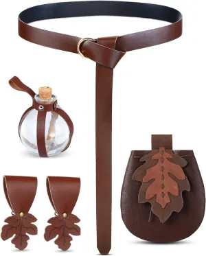 6 Pcs Women Renaissance Accessories Leaf Belt Bag Medieval Viking Belt Potion Bottles Leather Skirt Hikes