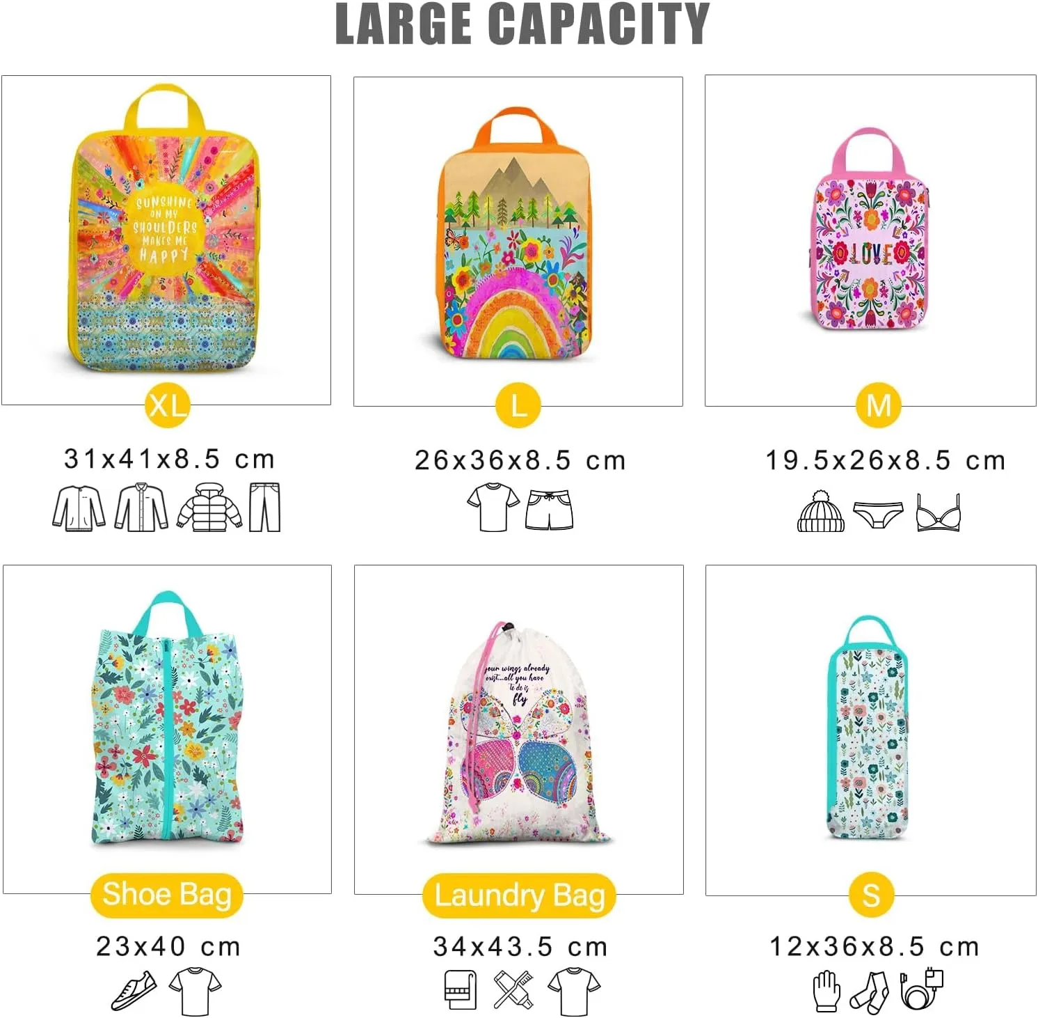 6 Set Boho Compression Packing Cubes Compressed Storage Bags for Carry on Suitcases Packaging Luggage Bags Organizers for Travel