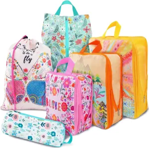 6 Set Boho Compression Packing Cubes Compressed Storage Bags for Carry on Suitcases Packaging Luggage Bags Organizers for Travel