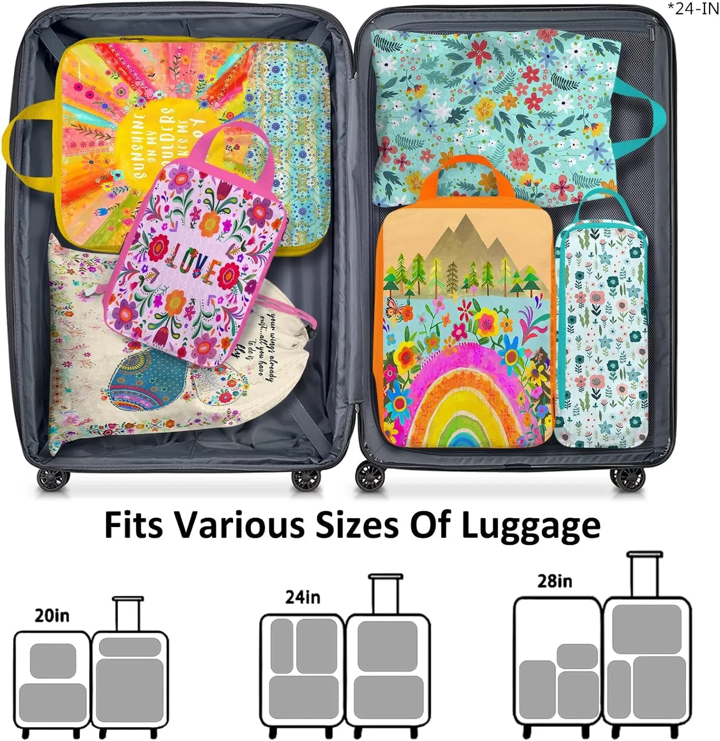 6 Set Boho Compression Packing Cubes Compressed Storage Bags for Carry on Suitcases Packaging Luggage Bags Organizers for Travel
