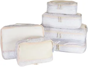 6 Set Packing Cubes Luggage Organizer Bags, The Line Collection Packing Cubes for Travel (White Dots)
