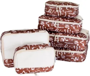 6 Set Packing Cubes Suitcase Organizer, The Line Collection Packing Cubes for Travel (Burnt Orange Squiggles)