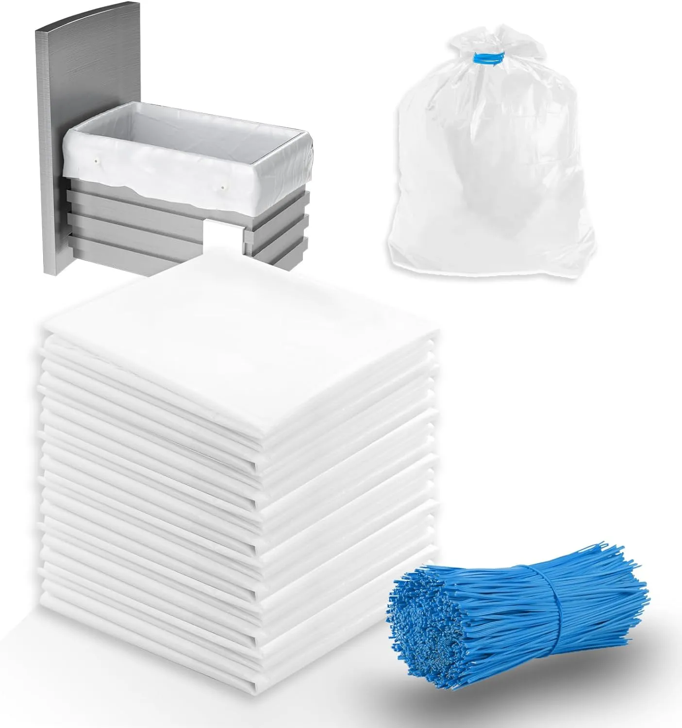 60-pack Trash Compactor Bags with Pre-punched Holes for Attaching, 2.6 mils Heavy Duty Trash Compactor Bags, Fits 15-inch Rectangular Drawer Compactors, Twist Ties Included, White