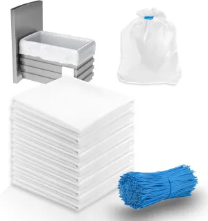 60-pack Trash Compactor Bags with Pre-punched Holes for Attaching, 2.6 mils Heavy Duty Trash Compactor Bags, Fits 15-inch Rectangular Drawer Compactors, Twist Ties Included, White