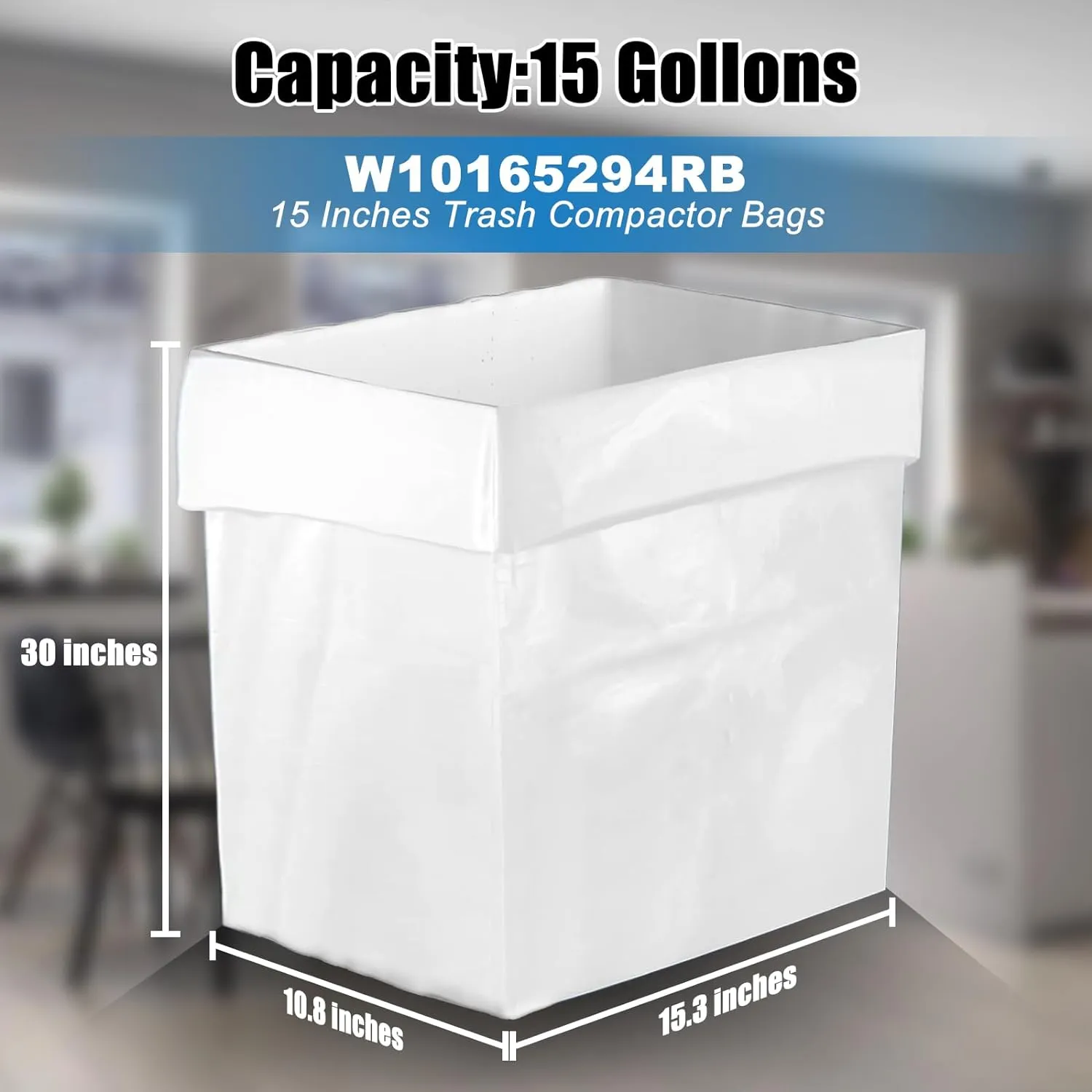60-pack Trash Compactor Bags with Pre-punched Holes for Attaching, 2.6 mils Heavy Duty Trash Compactor Bags, Fits 15-inch Rectangular Drawer Compactors, Twist Ties Included, White