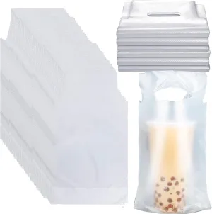 600 Counts Handle Drinking Poly Bags, 6 x 11 Inch Plastic Single Handle Drink Carriers Clear Plastic Packaging Bags for Stores Delivery, Take Out, Beverage, Coffee, Juice