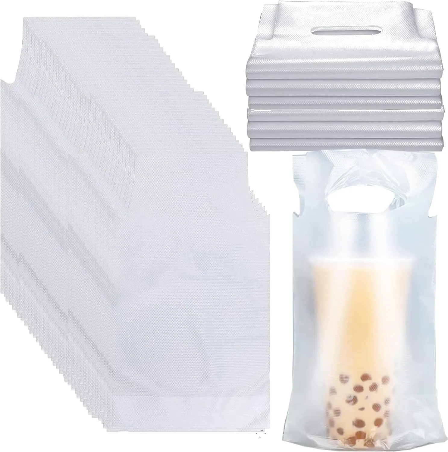 600 Counts Handle Drinking Poly Bags, 6 x 11 Inch Plastic Single Handle Drink Carriers Clear Plastic Packaging Bags for Stores Delivery, Take Out, Beverage, Coffee, Juice