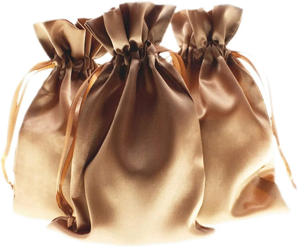 6" x 9" Old Gold Satin Gift Bags, Jewelry Bags, Wedding Favor Drawstring Bags Baby Shower Christmas Gift Bags 50 per Pack