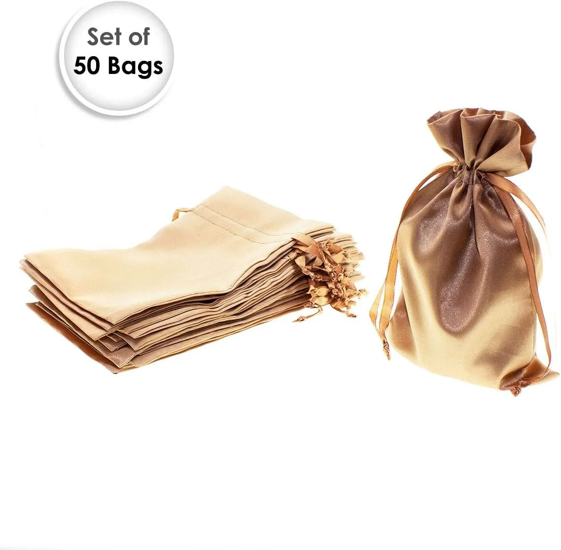 6" x 9" Old Gold Satin Gift Bags, Jewelry Bags, Wedding Favor Drawstring Bags Baby Shower Christmas Gift Bags 50 per Pack