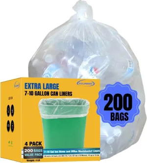 7-10 Gallon Clear Garbage Bags Medium Kitchen Trash Bags Large Plastic Wastebasket Trash Can Liners for Home and Office Bins, 200 Count (Fits 7 Gallon, 8 Gallon, 9 Gallon and 10 Gallon Bins)