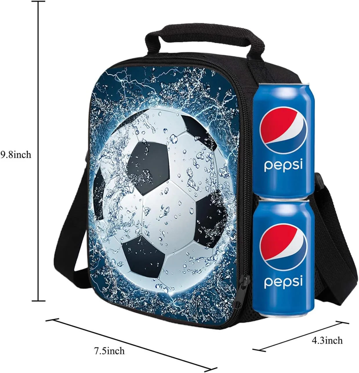 7-Mi Portable Kids Lunch Box Bag, Reusable Insulated Lunch Tote Kids Boys Girls Washable Crossbody Lunch Container Food Carrier Football Printed For 36 months To 7 Years
