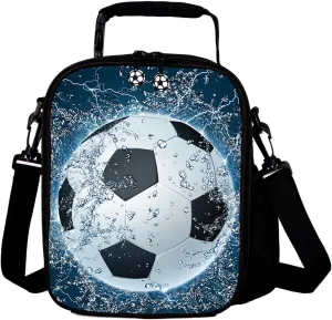 7-Mi Portable Kids Lunch Box Bag, Reusable Insulated Lunch Tote Kids Boys Girls Washable Crossbody Lunch Container Food Carrier Football Printed For 36 months To 7 Years