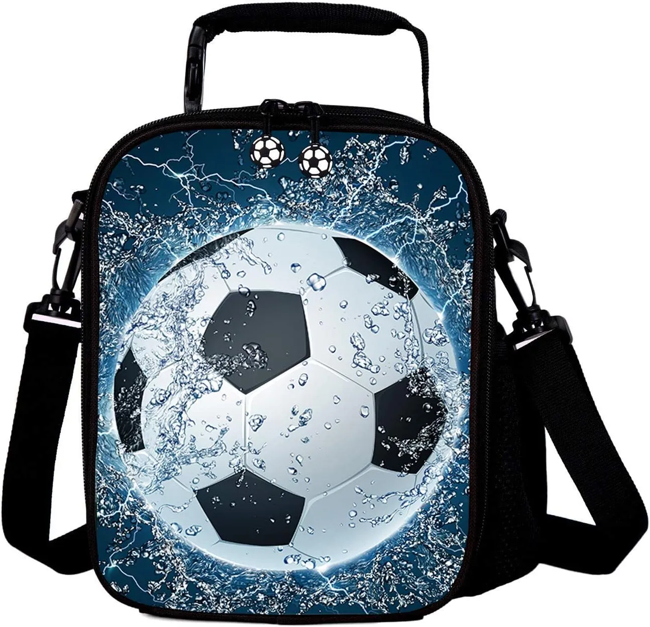 7-Mi Portable Kids Lunch Box Bag, Reusable Insulated Lunch Tote Kids Boys Girls Washable Crossbody Lunch Container Food Carrier Football Printed For 36 months To 7 Years