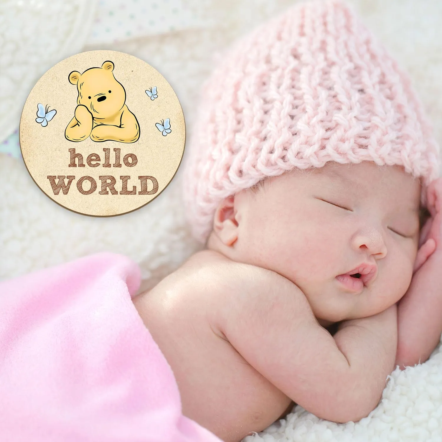 7 Pcs Winnie Baby Monthly Milestone Markers, Winnie Double Sided Winnie Baby Months Wooden Signs with Storage Bag, Winnie Baby Monthly Announcement Wooden Discs, Winnie Milestone Pictures of Newborn