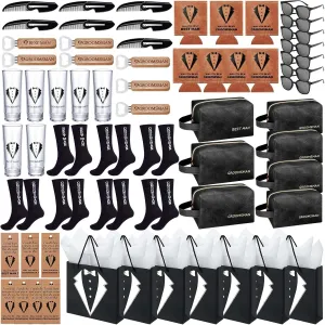 70Pcs Groomsmen Gifts Groomsmen Proposal Box with Shot Glasses Socks Sunglasses PU Leather Toiletry Bag Bottle Opener Can Cooler Groomsman Gifts for Wedding Groomsmen Best Man Gift (70, Black)