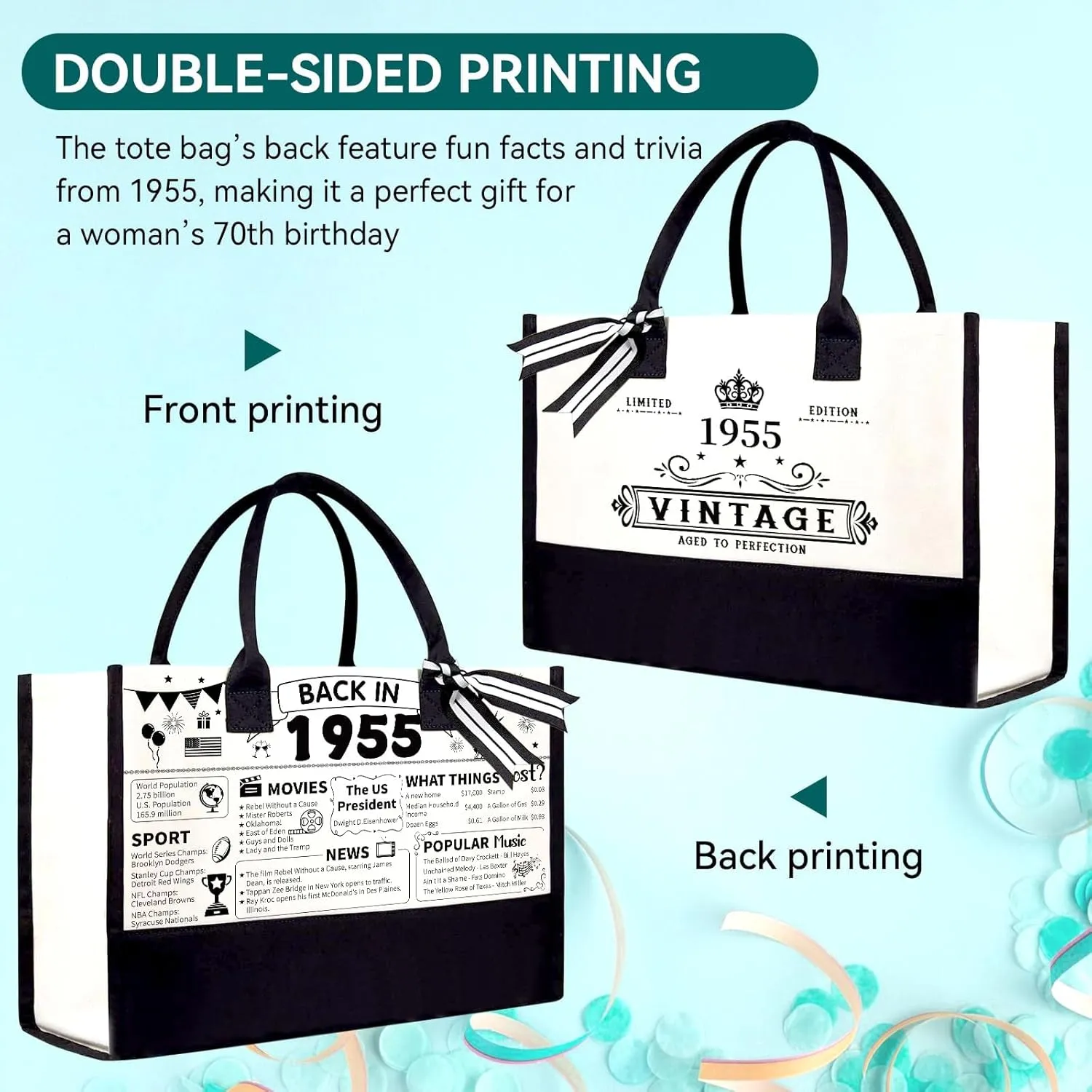 70th Birthday Gifts for Women Her- 4 pcs, Turning 70 Year Old Gifts, Decorations Canvas Beach Tote Bag & Makeup Bag, Unique Happy 70th Birthday gifts for Her Mom Wife Friends