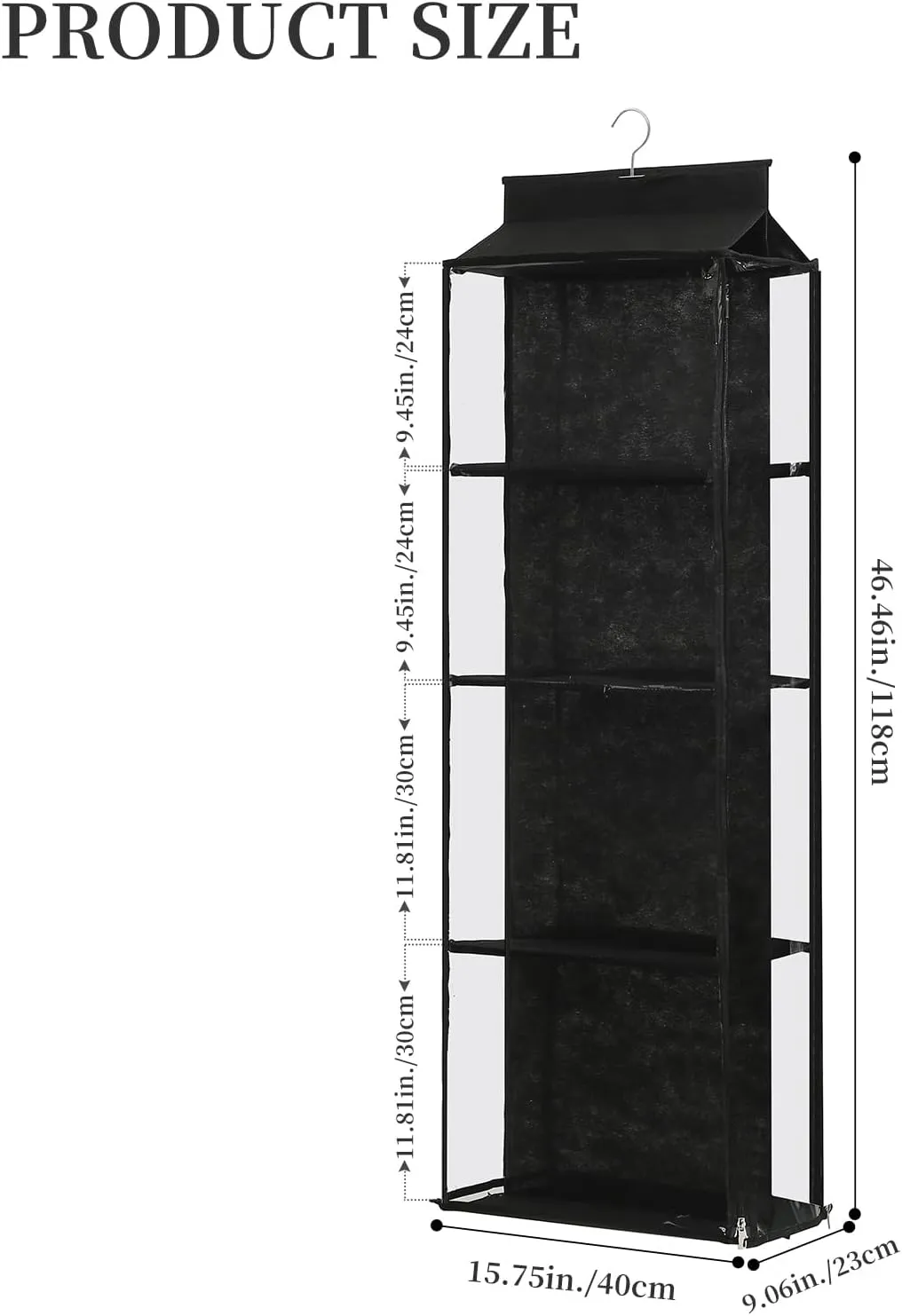 8 Grids in 1 Pack Hanging Purse Handbag Organizer with Double Zippers, Visible Purse Organizer for Closet, Fully Enclosed Purse Storage Holder-Black
