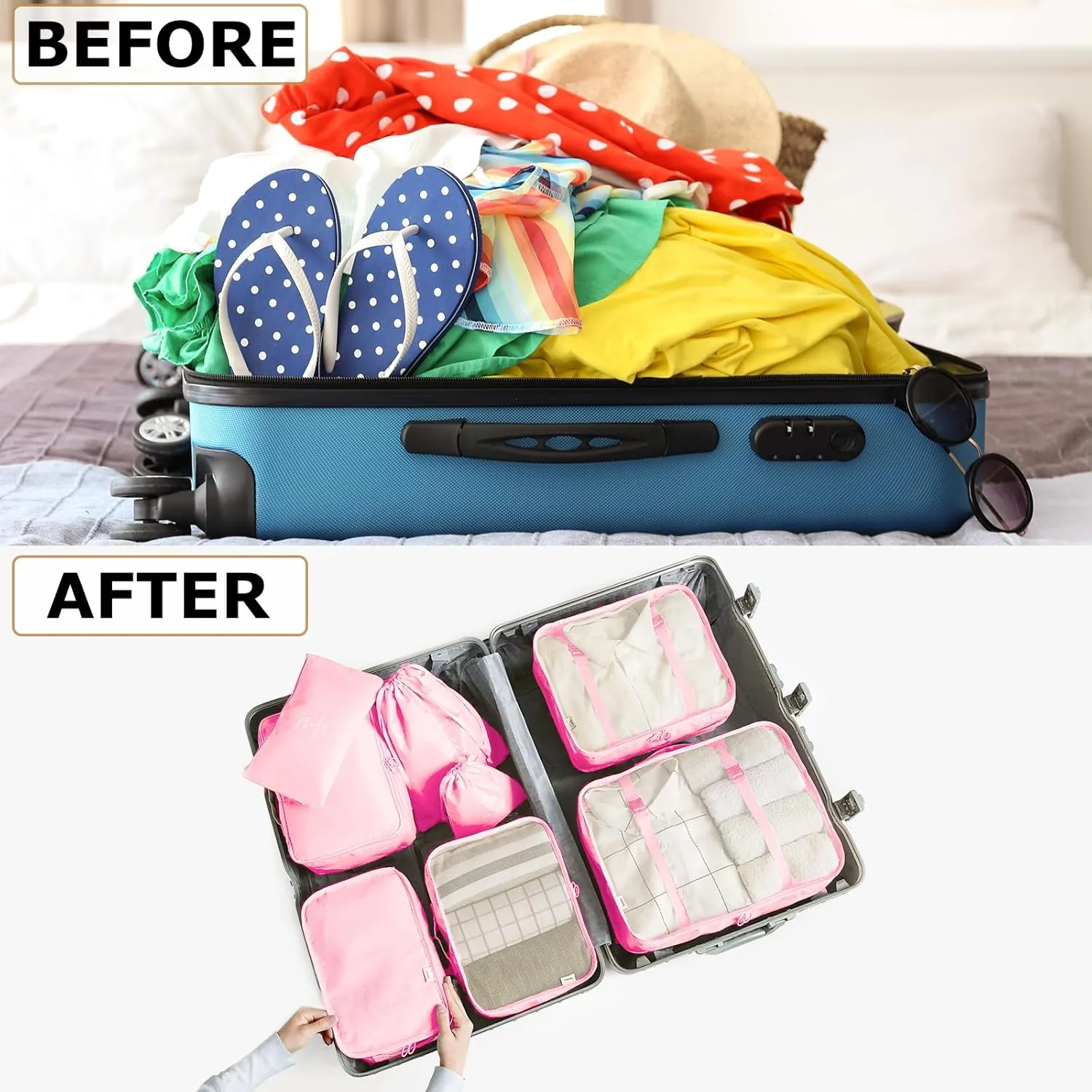 8 Set Packing Cubes for Suitcases Travel Luggage Packing Organizers,Travel Essentials Luggage Organizer for Travel Accessories Shoe Bag Tioletry Bag Laundry Bag (Pink)…