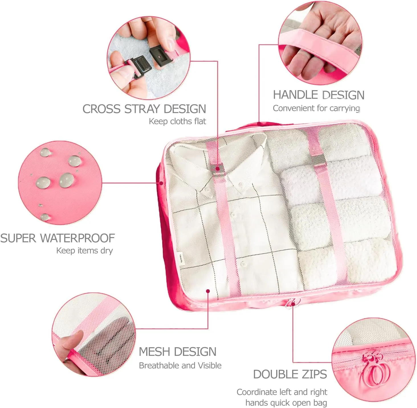 8 Set Packing Cubes for Suitcases Travel Luggage Packing Organizers,Travel Essentials Luggage Organizer for Travel Accessories Shoe Bag Tioletry Bag Laundry Bag (Pink)…