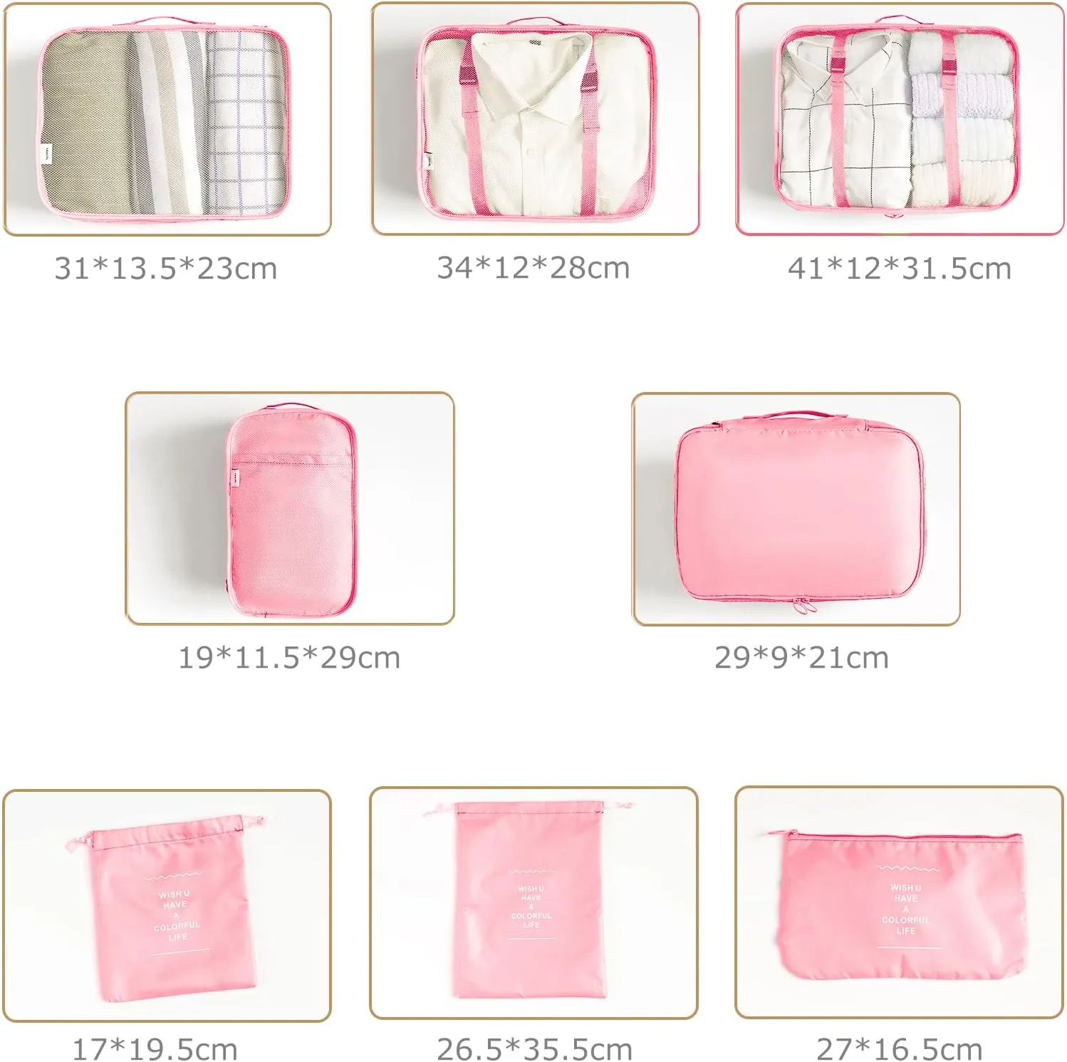 8 Set Packing Cubes for Suitcases Travel Luggage Packing Organizers,Travel Essentials Luggage Organizer for Travel Accessories Shoe Bag Tioletry Bag Laundry Bag (Pink)…